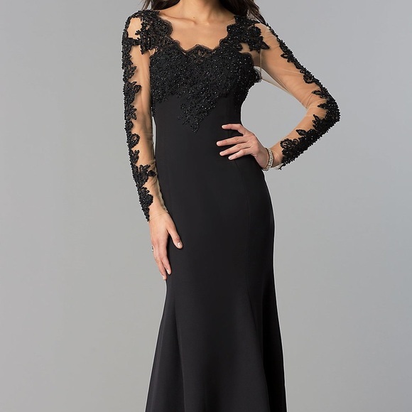 prom dress with mesh sleeves